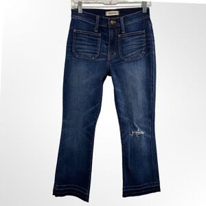 Madewell Cali Demi Boot Jeans Dark Wash Women's Size 26 Ripped Knee Frayed Hem
